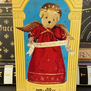 Muffy vintage bear with angel wings tree top ornament